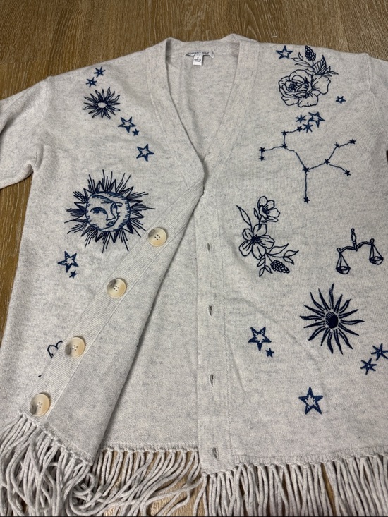 Johnny Was Bijoux Fridge Wool Cashmere  Zodiac Astrology Cardigan Sweater sz S - Picture 8 of 11